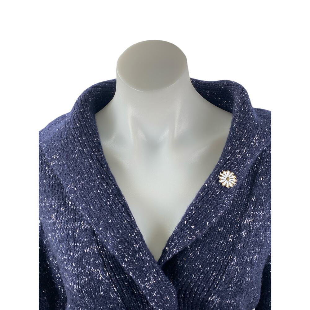 COS Women's Navy Blue Wool Knit Long Sleeve Button Up Cardigan Sweater Top Sz M - Picture 2 of 6